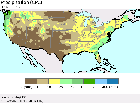 United States Precipitation (CPC) Thematic Map For 2/1/2021 - 2/7/2021