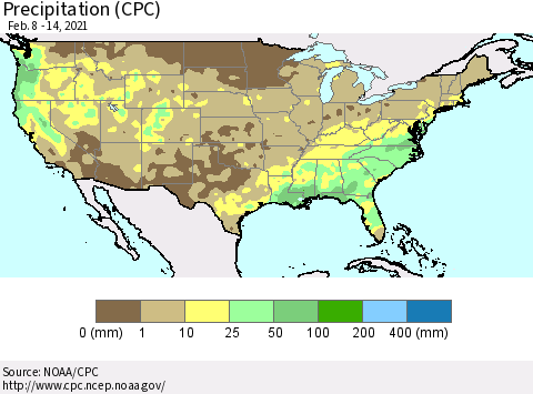United States Precipitation (CPC) Thematic Map For 2/8/2021 - 2/14/2021