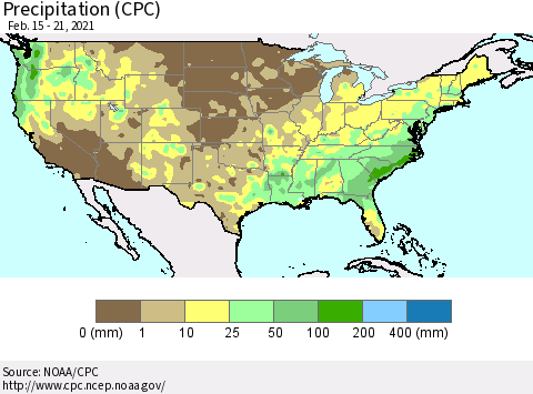 United States Precipitation (CPC) Thematic Map For 2/15/2021 - 2/21/2021
