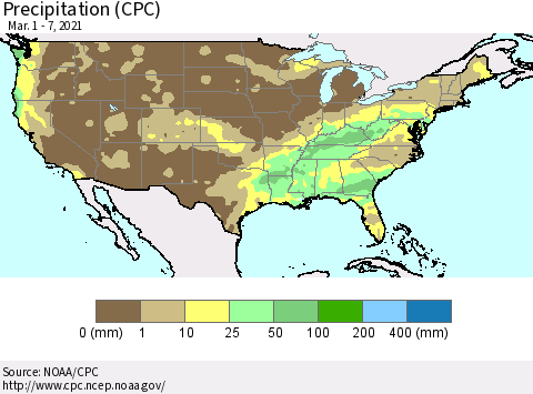United States Precipitation (CPC) Thematic Map For 3/1/2021 - 3/7/2021