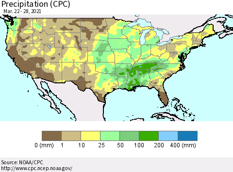United States Precipitation (CPC) Thematic Map For 3/22/2021 - 3/28/2021