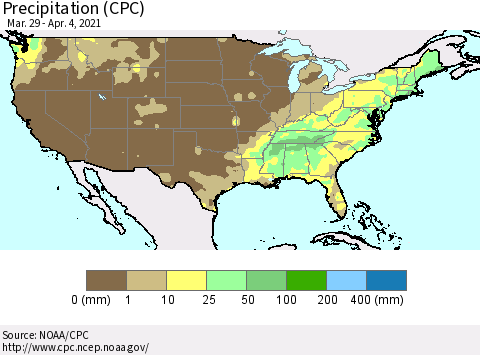 United States Precipitation (CPC) Thematic Map For 3/29/2021 - 4/4/2021