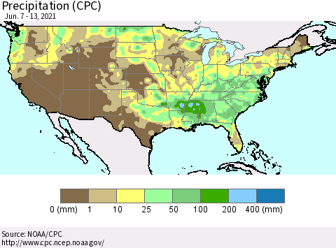 United States Precipitation (CPC) Thematic Map For 6/7/2021 - 6/13/2021