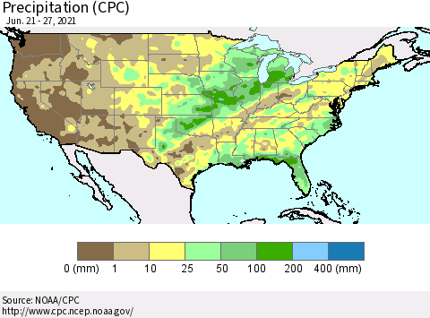 United States Precipitation (CPC) Thematic Map For 6/21/2021 - 6/27/2021
