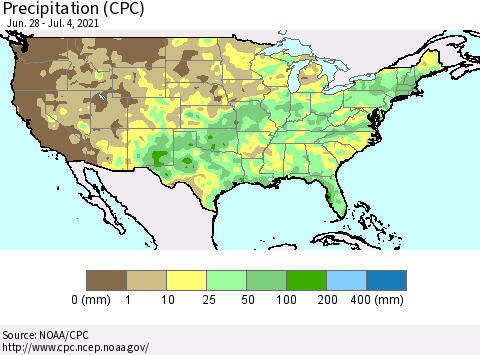 United States Precipitation (CPC) Thematic Map For 6/28/2021 - 7/4/2021