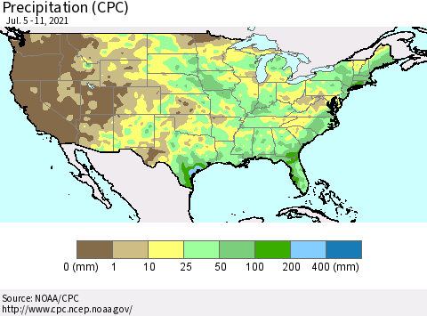 United States Precipitation (CPC) Thematic Map For 7/5/2021 - 7/11/2021