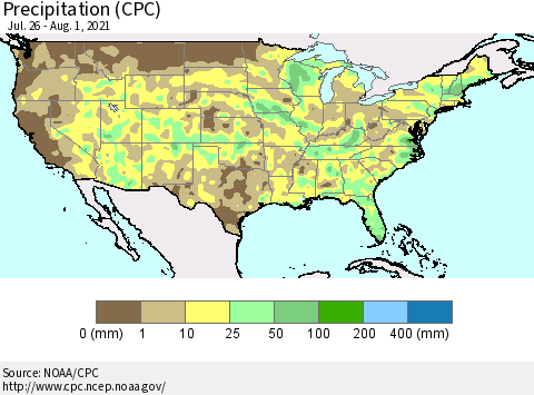 United States Precipitation (CPC) Thematic Map For 7/26/2021 - 8/1/2021