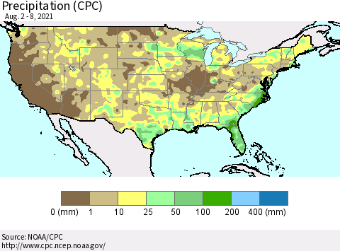 United States Precipitation (CPC) Thematic Map For 8/2/2021 - 8/8/2021