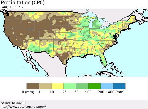 United States Precipitation (CPC) Thematic Map For 8/9/2021 - 8/15/2021