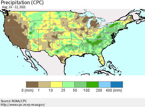 United States Precipitation (CPC) Thematic Map For 8/16/2021 - 8/22/2021