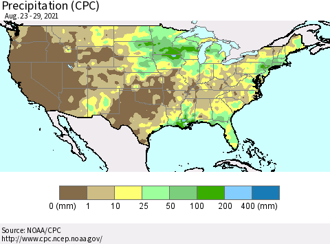 United States Precipitation (CPC) Thematic Map For 8/23/2021 - 8/29/2021
