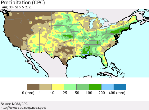 United States Precipitation (CPC) Thematic Map For 8/30/2021 - 9/5/2021