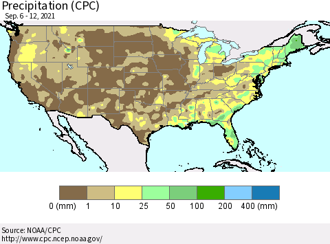 United States Precipitation (CPC) Thematic Map For 9/6/2021 - 9/12/2021