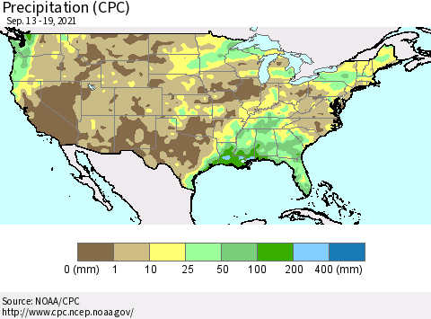 United States Precipitation (CPC) Thematic Map For 9/13/2021 - 9/19/2021