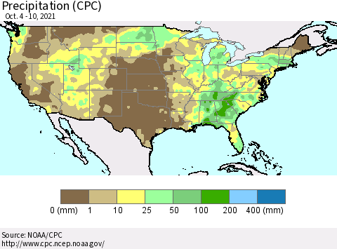 United States Precipitation (CPC) Thematic Map For 10/4/2021 - 10/10/2021
