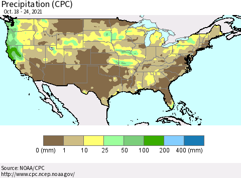 United States Precipitation (CPC) Thematic Map For 10/18/2021 - 10/24/2021