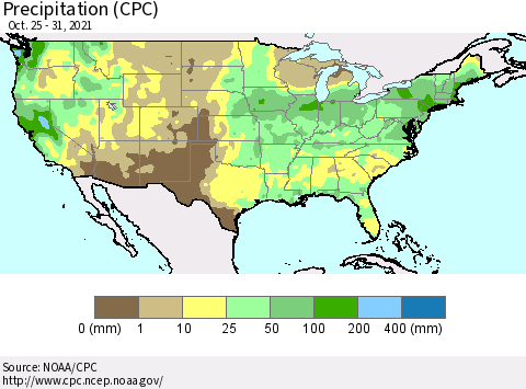 United States Precipitation (CPC) Thematic Map For 10/25/2021 - 10/31/2021
