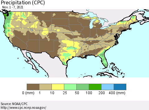 United States Precipitation (CPC) Thematic Map For 11/1/2021 - 11/7/2021