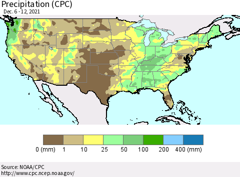 United States Precipitation (CPC) Thematic Map For 12/6/2021 - 12/12/2021