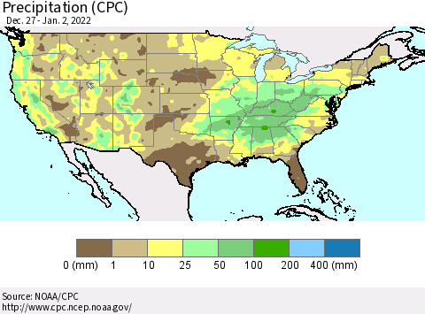 United States Precipitation (CPC) Thematic Map For 12/27/2021 - 1/2/2022