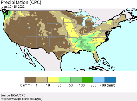 United States Precipitation (CPC) Thematic Map For 1/10/2022 - 1/16/2022
