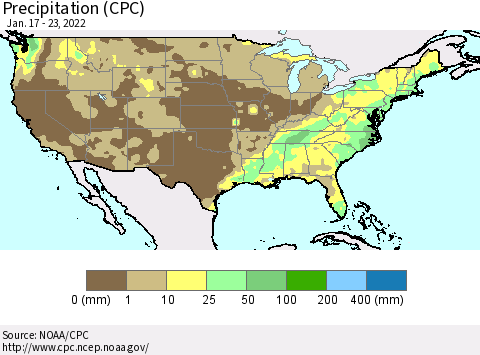 United States Precipitation (CPC) Thematic Map For 1/17/2022 - 1/23/2022