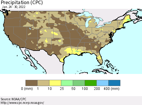 United States Precipitation (CPC) Thematic Map For 1/24/2022 - 1/30/2022