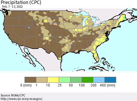 United States Precipitation (CPC) Thematic Map For 2/7/2022 - 2/13/2022