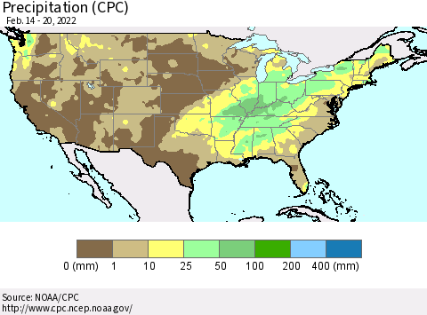 United States Precipitation (CPC) Thematic Map For 2/14/2022 - 2/20/2022