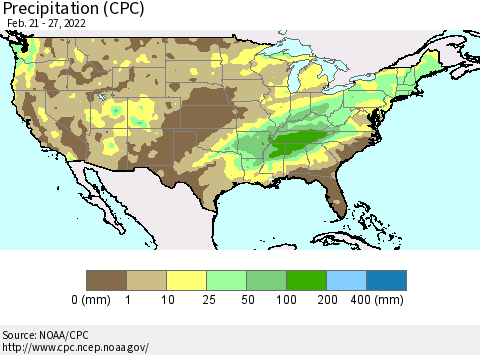 United States Precipitation (CPC) Thematic Map For 2/21/2022 - 2/27/2022