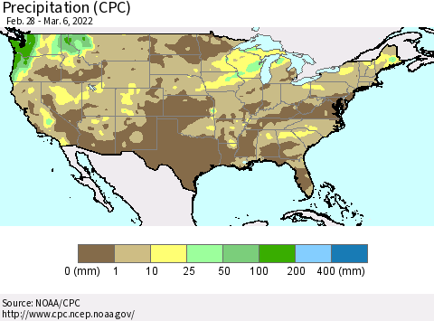United States Precipitation (CPC) Thematic Map For 2/28/2022 - 3/6/2022
