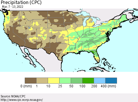 United States Precipitation (CPC) Thematic Map For 3/7/2022 - 3/13/2022
