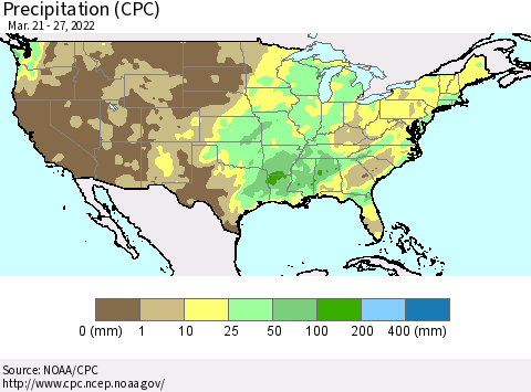 United States Precipitation (CPC) Thematic Map For 3/21/2022 - 3/27/2022