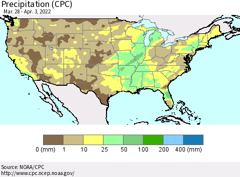 United States Precipitation (CPC) Thematic Map For 3/28/2022 - 4/3/2022