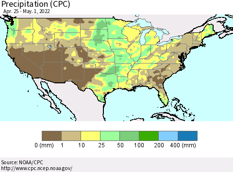 United States Precipitation (CPC) Thematic Map For 4/25/2022 - 5/1/2022