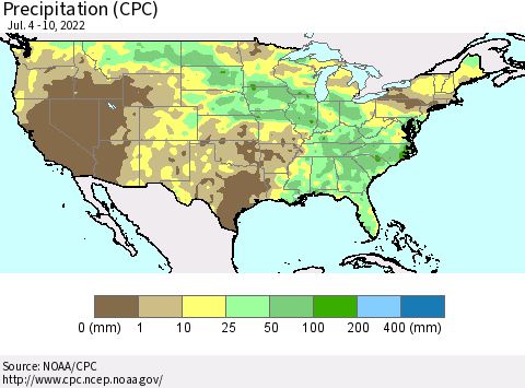 United States Precipitation (CPC) Thematic Map For 7/4/2022 - 7/10/2022