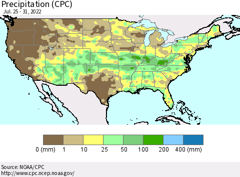 United States Precipitation (CPC) Thematic Map For 7/25/2022 - 7/31/2022