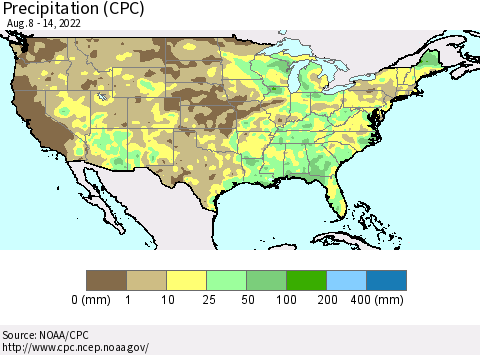 United States Precipitation (CPC) Thematic Map For 8/8/2022 - 8/14/2022