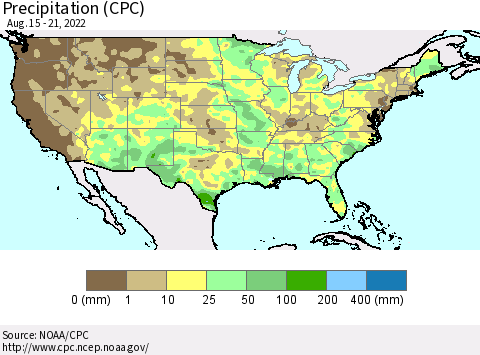 United States Precipitation (CPC) Thematic Map For 8/15/2022 - 8/21/2022