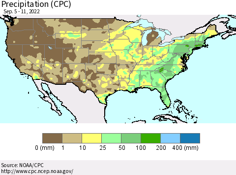 United States Precipitation (CPC) Thematic Map For 9/5/2022 - 9/11/2022