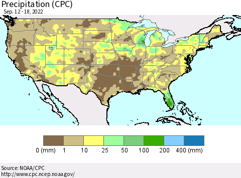 United States Precipitation (CPC) Thematic Map For 9/12/2022 - 9/18/2022