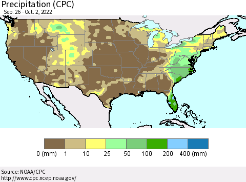 United States Precipitation (CPC) Thematic Map For 9/26/2022 - 10/2/2022