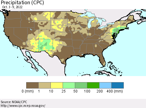 United States Precipitation (CPC) Thematic Map For 10/3/2022 - 10/9/2022