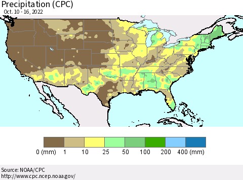 United States Precipitation (CPC) Thematic Map For 10/10/2022 - 10/16/2022