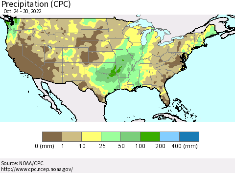 United States Precipitation (CPC) Thematic Map For 10/24/2022 - 10/30/2022