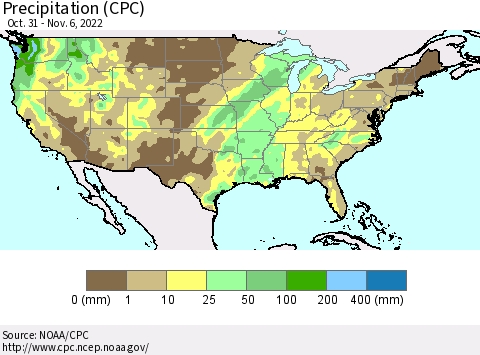 United States Precipitation (CPC) Thematic Map For 10/31/2022 - 11/6/2022