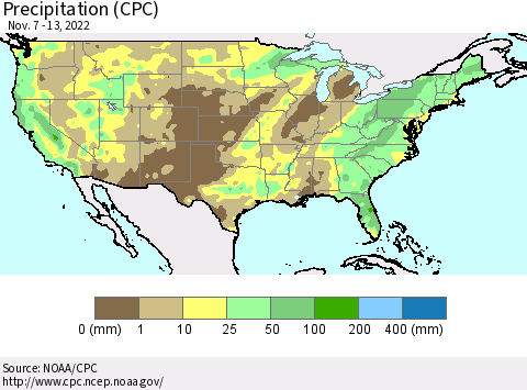United States Precipitation (CPC) Thematic Map For 11/7/2022 - 11/13/2022