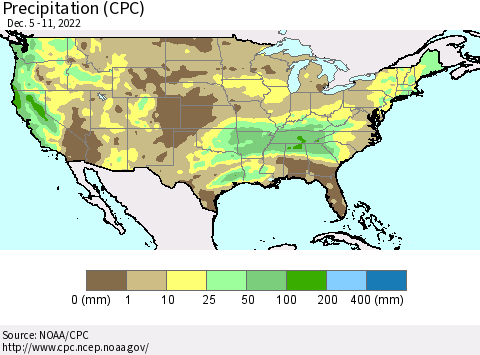 United States Precipitation (CPC) Thematic Map For 12/5/2022 - 12/11/2022