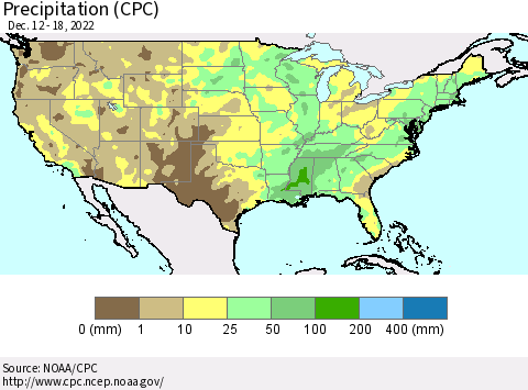 United States Precipitation (CPC) Thematic Map For 12/12/2022 - 12/18/2022
