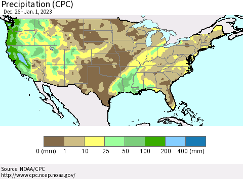 United States Precipitation (CPC) Thematic Map For 12/26/2022 - 1/1/2023